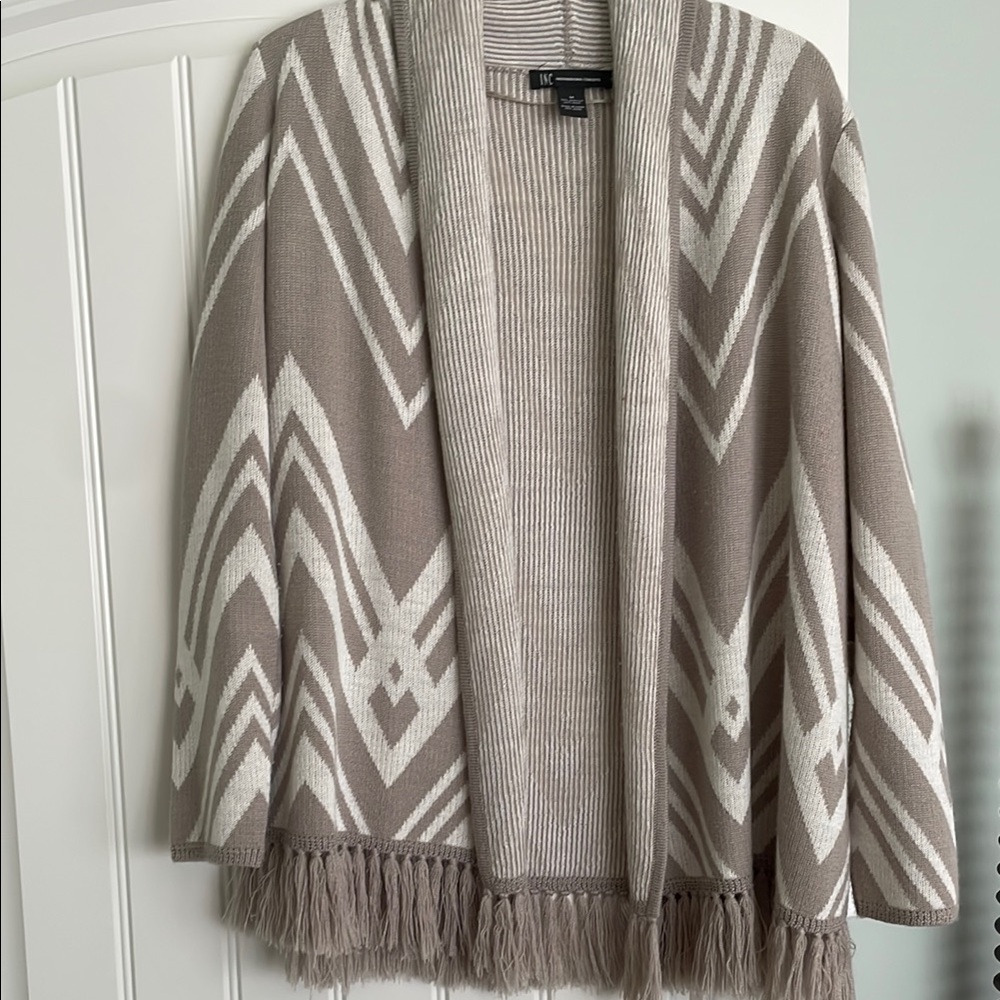 INC International Concepts Tan and White Chevron Cardigan Sweater